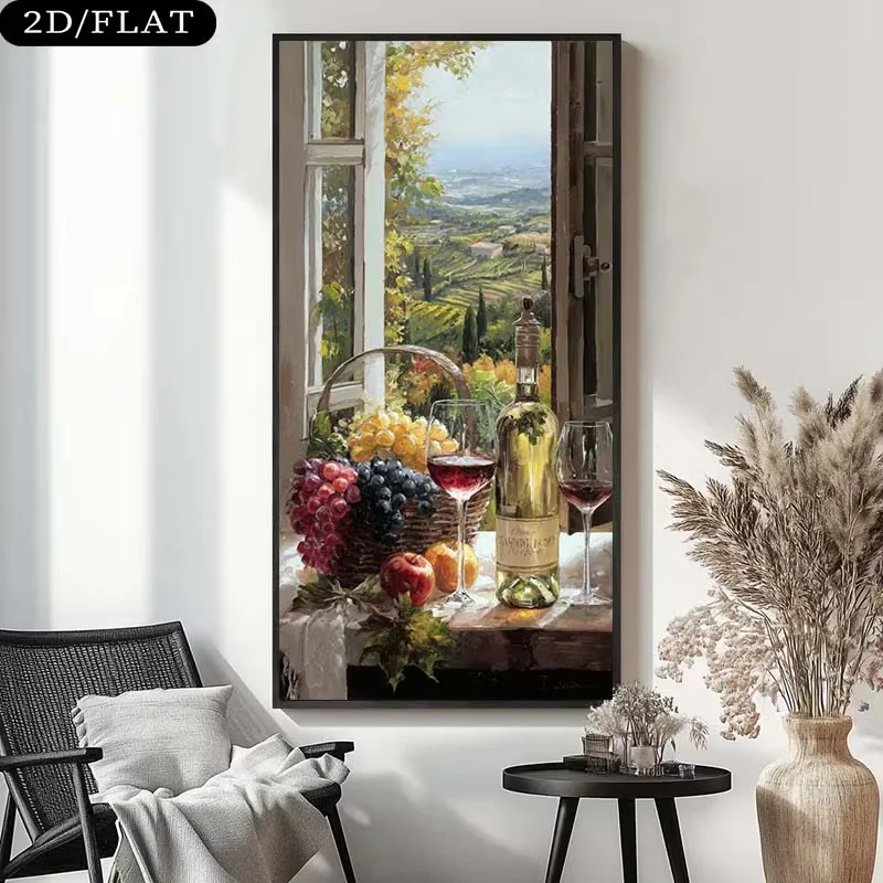 1pc Large Modern Wine Country - Frameless Canvas Wine Theme with Grapes & Wine Bottles, Horizontal/Vertical Mural Suitable for L
