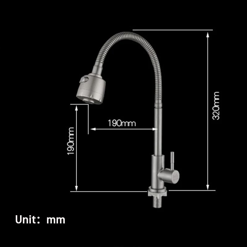 نحى 304 الفولاذ المقاوم للصدأ بالوعة المطبخ صنبور واحد الباردة صنبور 360 ° دوران صنبور حوض الخضار #6