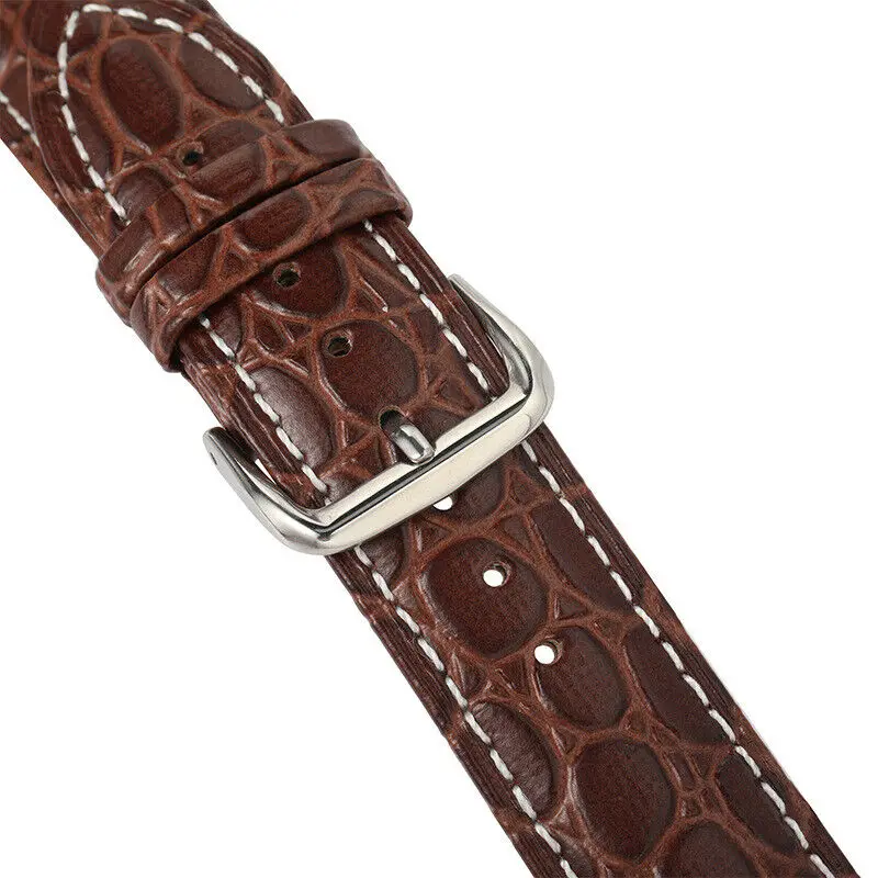 Colorful Round Crocodile Grain Genuine Leather Watch Strap 12 13 14 15 16 17 18mm 19 20mm 21 22mm 24mm Cowhide Watch Band Belt