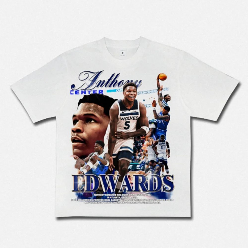 Star Edwards พิมพ์ American High-street Heavyweight Pure Cotton เสื้อยืดแขนยาวสําหรับผู้ชายในฤดูใบไม้ร่วง NBA Basketball Top