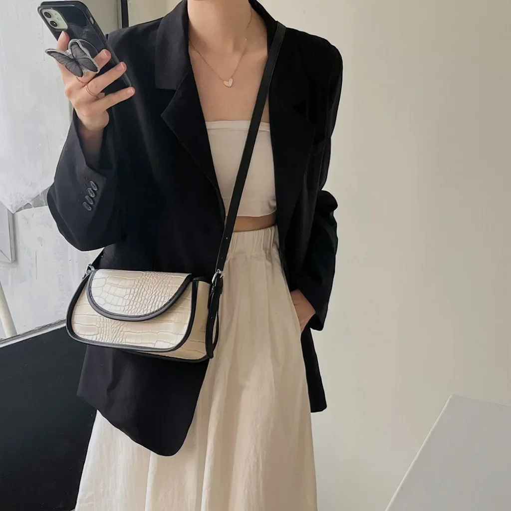 Pattern Color Matching Small Square Bag Niche Design, Royal Sister Fan Yangqi Single Shoulder Crossbody Bag, Stick Underarm Bag