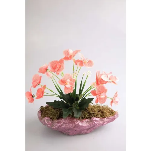 Kibrithane Flower Artificial Flower Concrete Flower Pot Mini Pink Fabric Orchid KC00200808