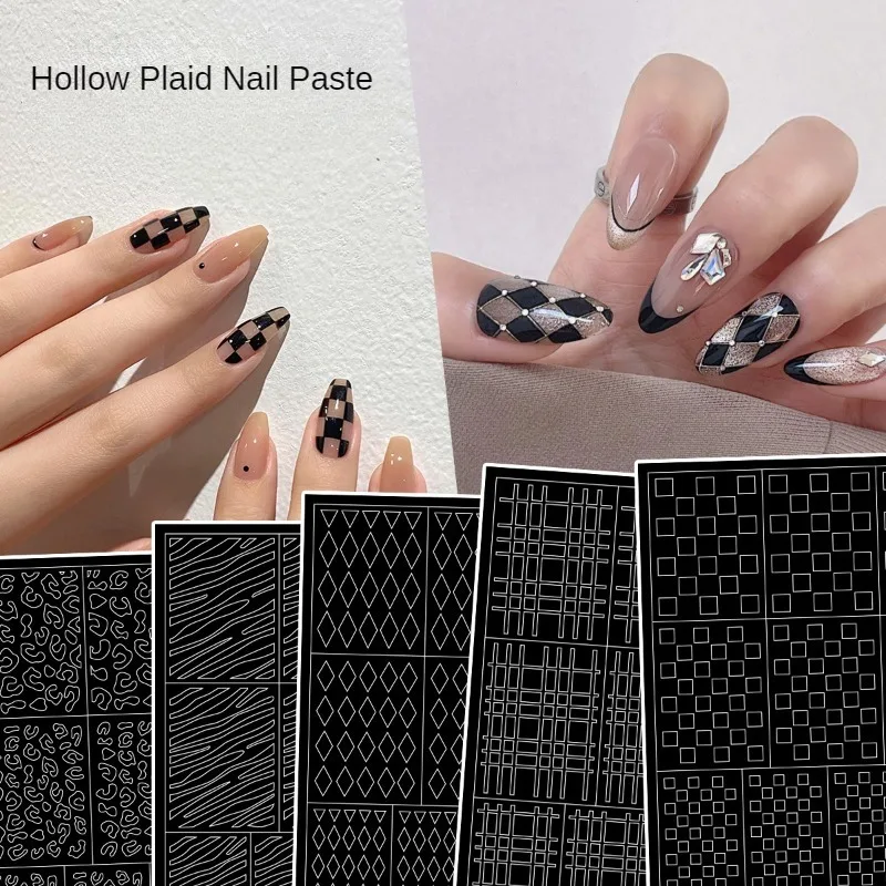 Hollow Out Spicy Girl Nail Stickers Spray Template Hollow Out Lines Grid Leopard Pattern Irregular Stickers Stickers for Nails