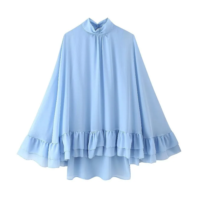 

Temperament Stand-up Collar Flared Sleeve Cape Dress