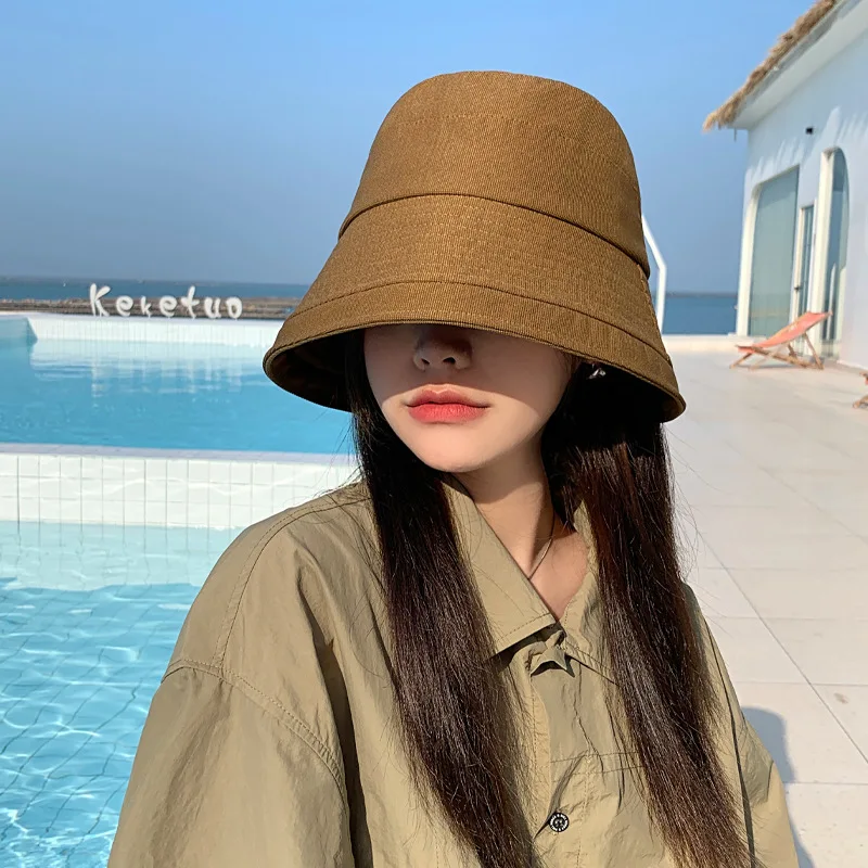 Korean Spring Autumn Solid Color All-Matching Women's Japanese-Style and Internet-Famous High Quality Bucket Hat S