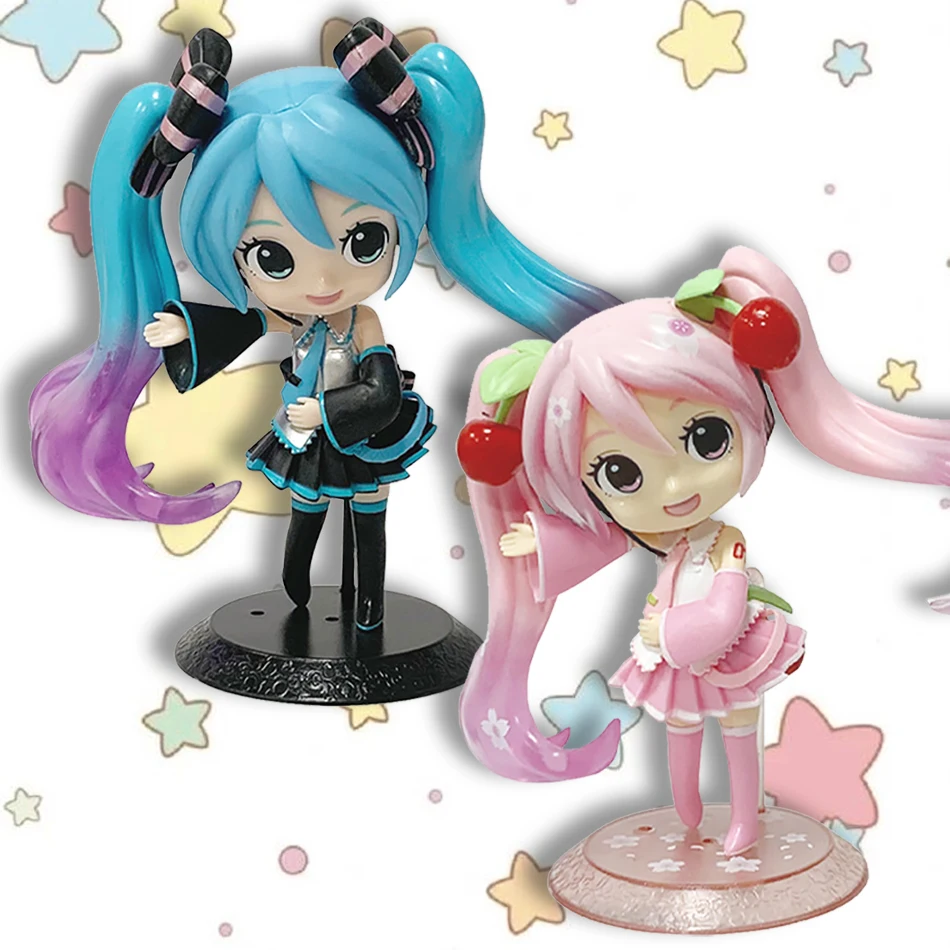 

Anime 15.5cm Hatsune Miku Figure Cherry Blossom Pink Leek Green Model Birthday Gift Car Decoration Doll Model Kids Toys Fans