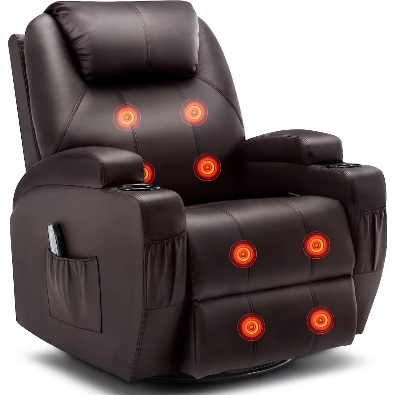 Recliner Chair, Rocking Chair with Massage and Heat, 360° Swivel Recliner Chairs for Adults, Rocker Manual Recliner