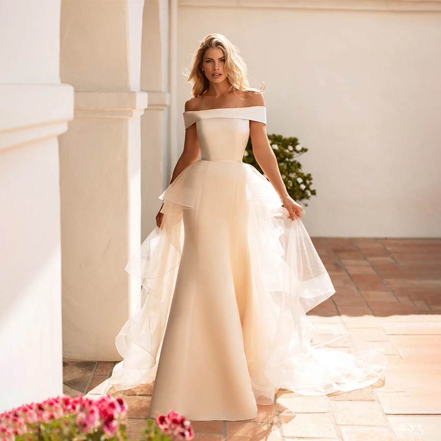 

Customized Strapless Wedding Dress With Removable Tull Skirt Backless Zipper Wedding Gowns vestidos de novia