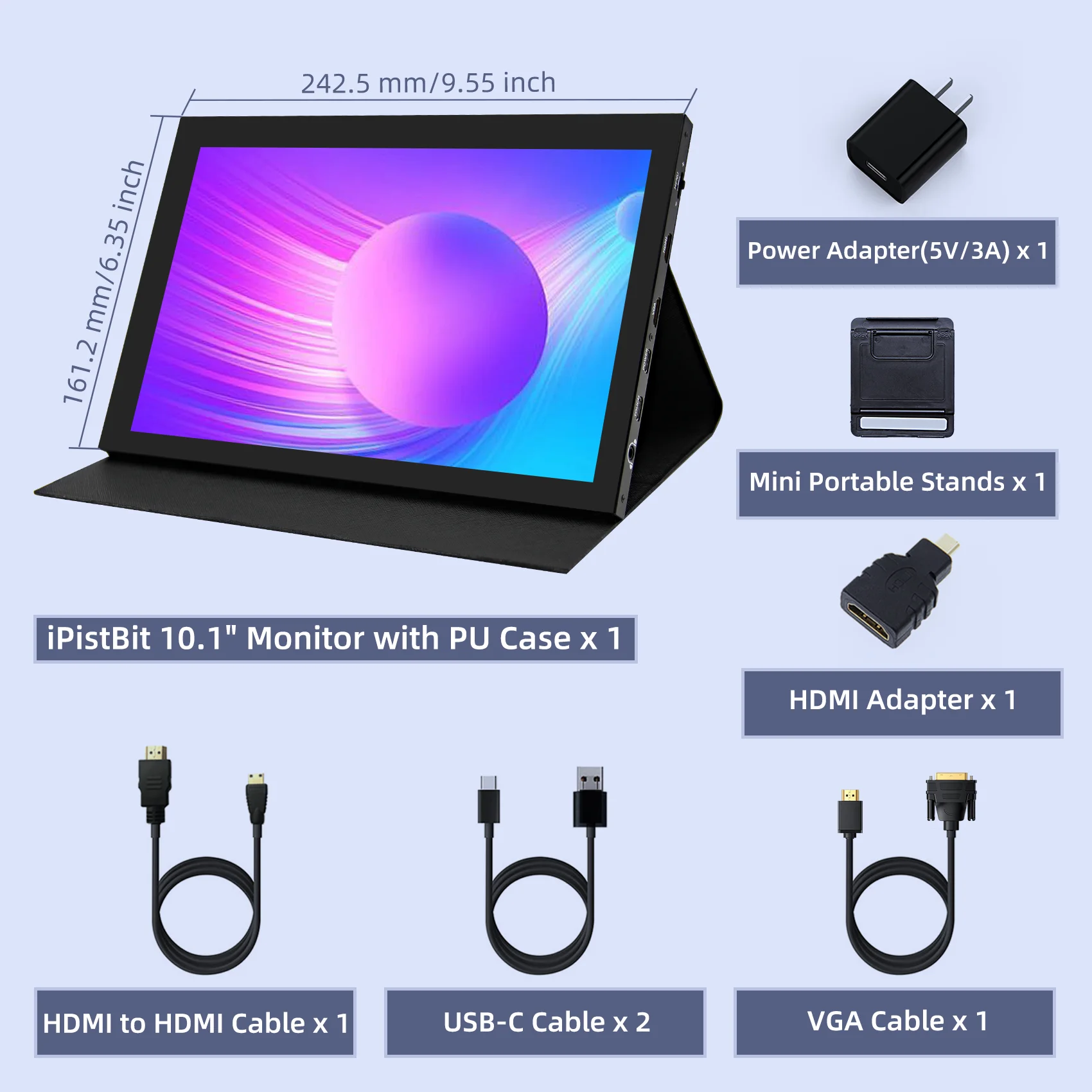 Monitor portatile da 10.1 pollici con doppio altoparlante Monitor HDMI 1280x800 per PC/Laptop/Raspberry Pi/Banana Pi // Console di gioco