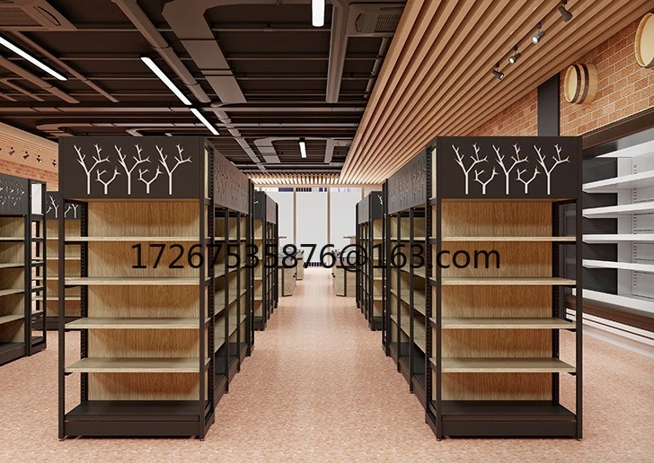 

Supermarket shelves super heavy grain and oil general merchandise shelves steel and wood display shelves
