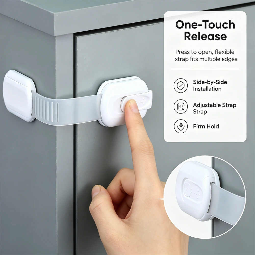 Adjustable Baby Safety Cabinet Locks One Touch Release Child Proof Drawer Fridge Cupboard Strap Locks for Home