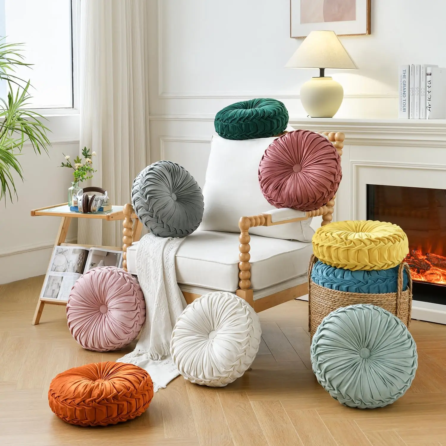 Christmas Red Green 3D Pumpkin Velvet Cushion Round Pleated Pillow Vintage Sofa Chair Floor Pillow Couch Decor Gift Pillow