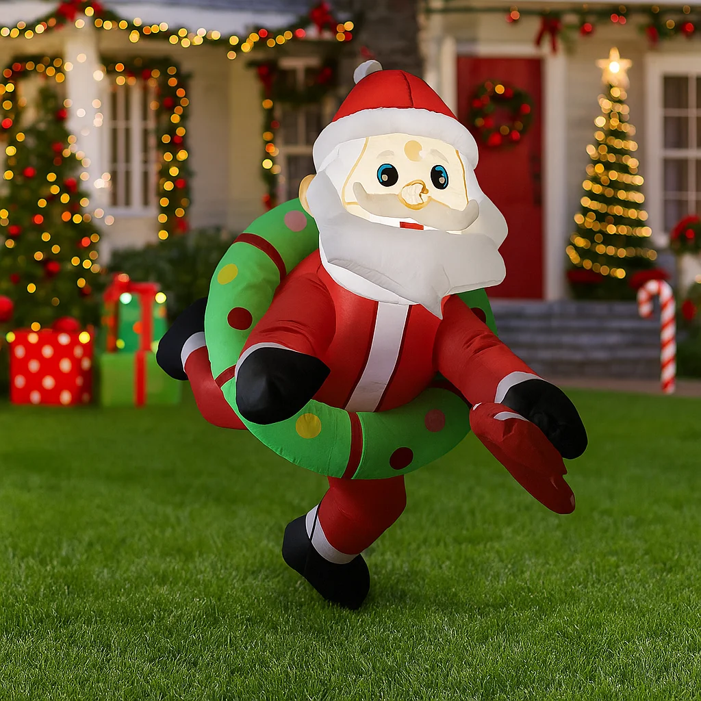 Papá Noel inflable de 1M/3,2 pies con corona y bastón de caramelo, luces LED, decoraciones para el hogar, juguetes, suministros de decoración navideña para patio