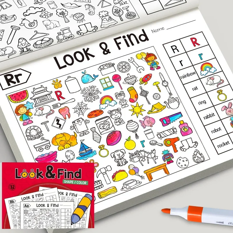 Children's Interactive Search Game Book - Enhancing Brain Memory Color Recognition School Travel Puzzle Card Fun Challenger Gift