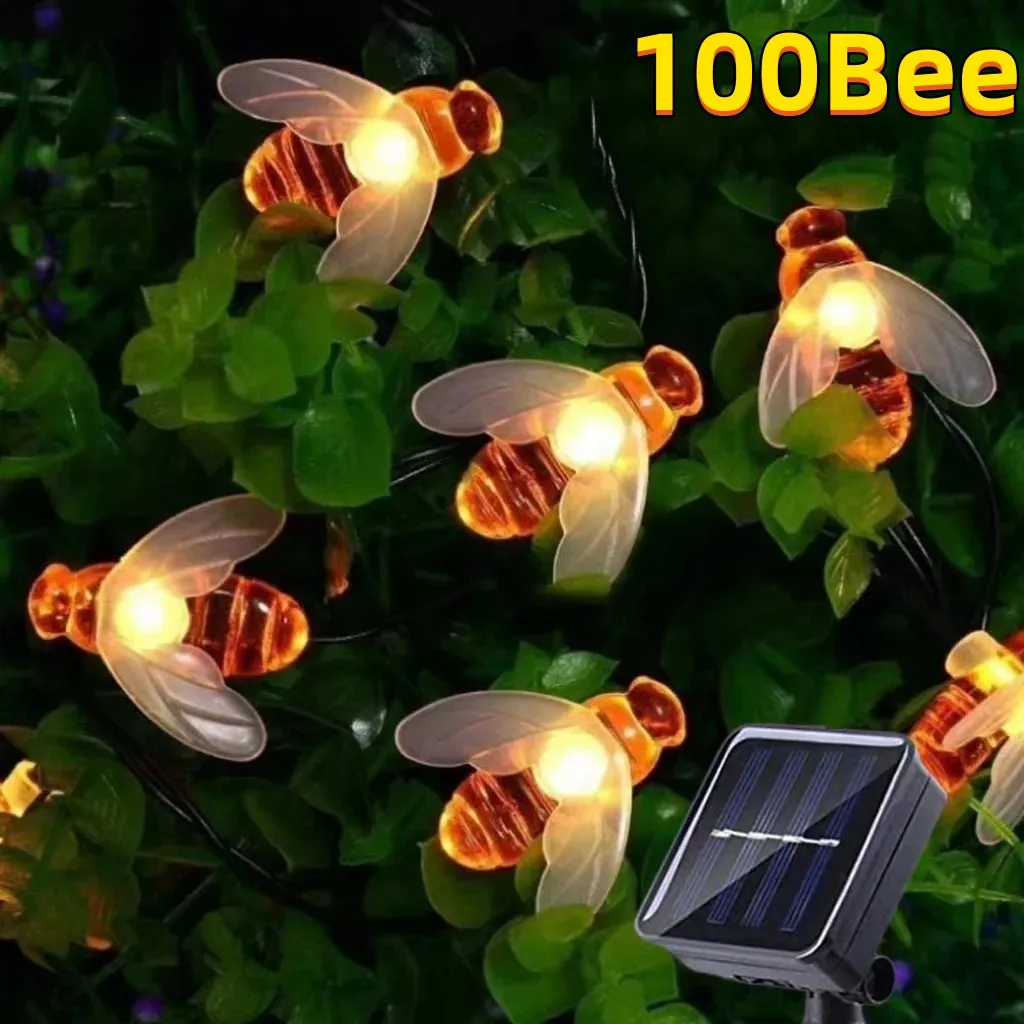 Zonne-Energie String Licht 100 Led Schattige Bee Outdoor Licht Bruiloft Huis Tuin Patio Feest Kerstboom Honingbee Fairy Decor Lamp