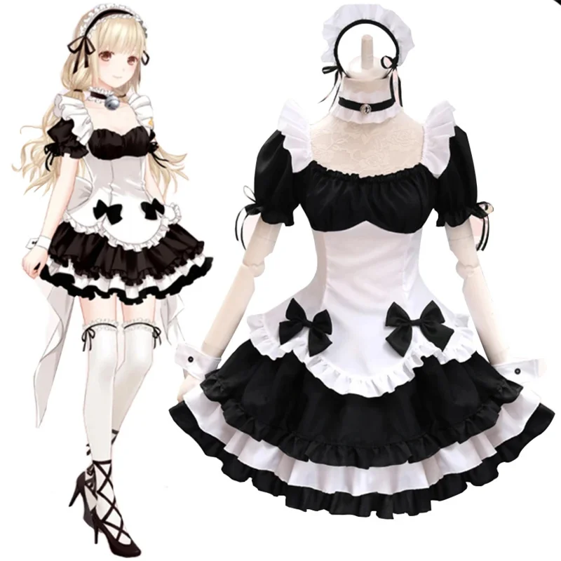 Cosplay Costume anime maid lolita dress black white maid waiter apron dresses uniform girls women party stage costumes