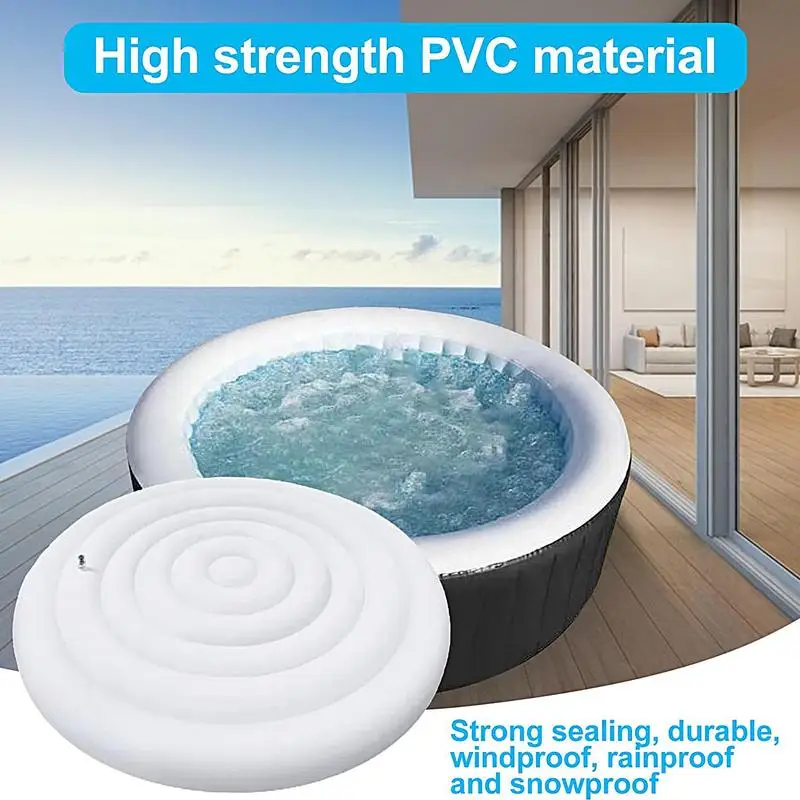 145cm Round Spa Pool Inflatable Cover Energy Saving Round Hot Tub Lid Outdoor Spa Pool Windproof Rain Overflow Thermal Cover