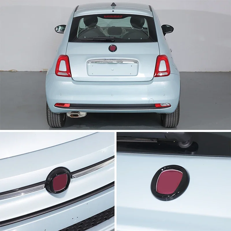 

For Fiat 500 2016 + ABS Car Front Grille Cover Emblem Rear Trunk Decal logo protective cover car Exterior Accessories 2 Pcs