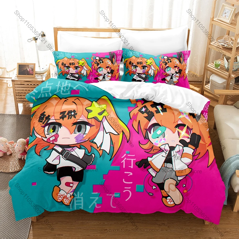 Adachi Rei Tech Retro Typography Duvet Cover Set 3PCS Polyester Bedding With 2 Pillowcases UTAU Virtual Singer Text Art Home