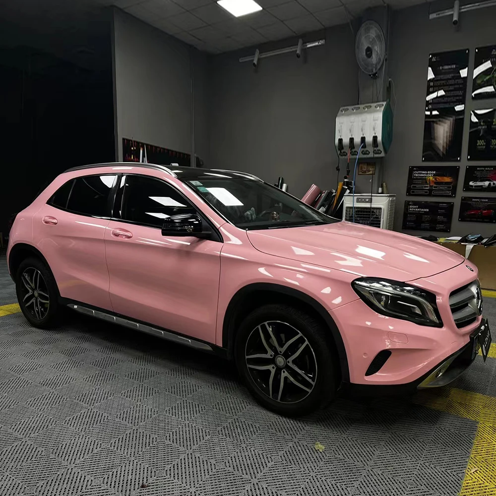 Peach Pink Full Car Wrap Super Gloss Crystal Carbon Fibre Bonnet Wrap