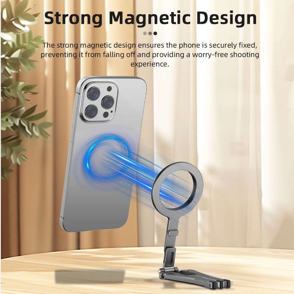 Flymile Aluminum Magnetic Selfie Stick Tripod for Magsafe iPhone 16 15 14 13 Samsung Phone Selfie Live Streaming Bracket