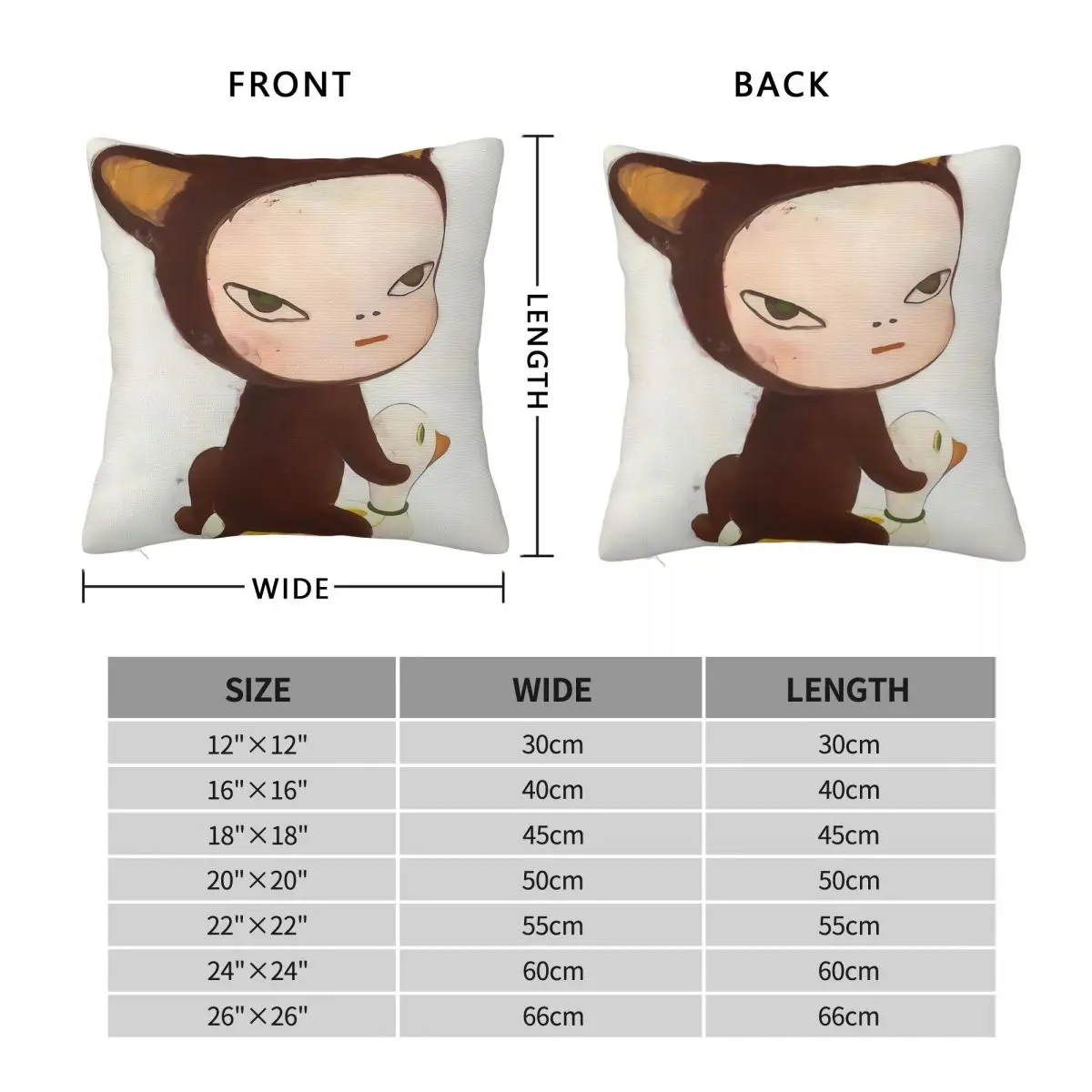 Yoshimoto Nara Baby Riding A Duck Square Pillowcase Polyester Linen Velvet Pattern Zip  Throw Pillow Case Room Cover 45x45