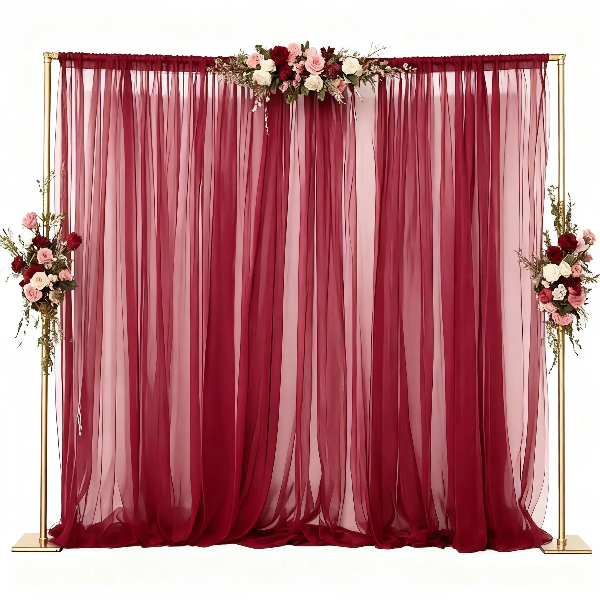 Burgunderroter Transparenter Vorhang, Durchsichtiger Hochzeits-Hintergrund, Geeignet für Hochzeiten, Geburtstagsfeiern und Fotodekorationen. – Detail 1