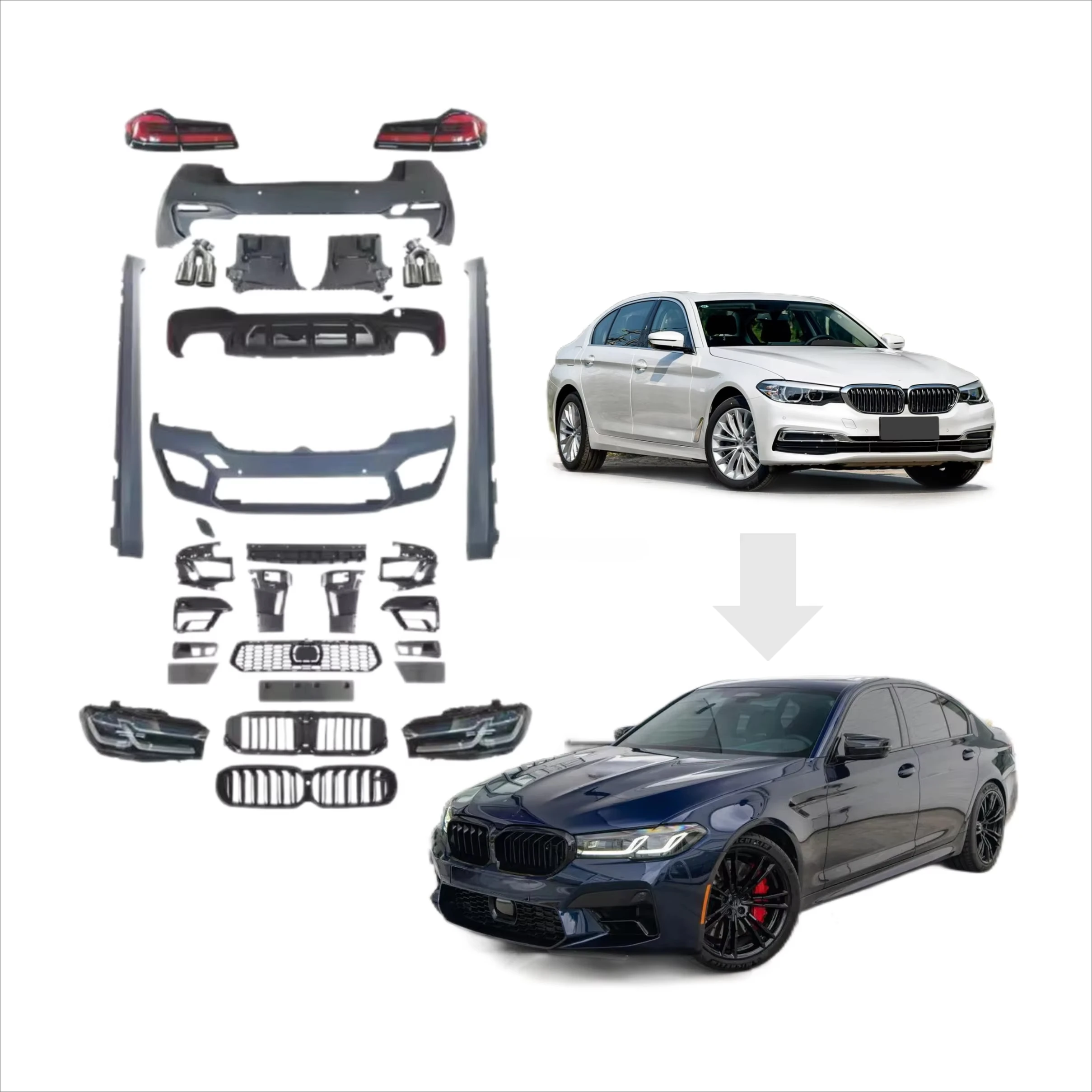 

Лидер продаж для G30 PRE 2017-2021 Facelift G30 2023 LCI M5 CS Обновление крыла Bodykit Новый передний бампер Светодиодные фары