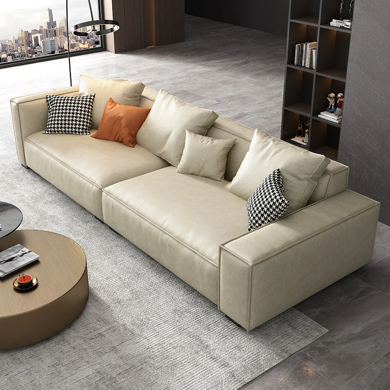 High-Grade Modern European Design Commercial Office Reception Sofa Bed Genuine Leather Set with Steel Frame for Meeting Areas