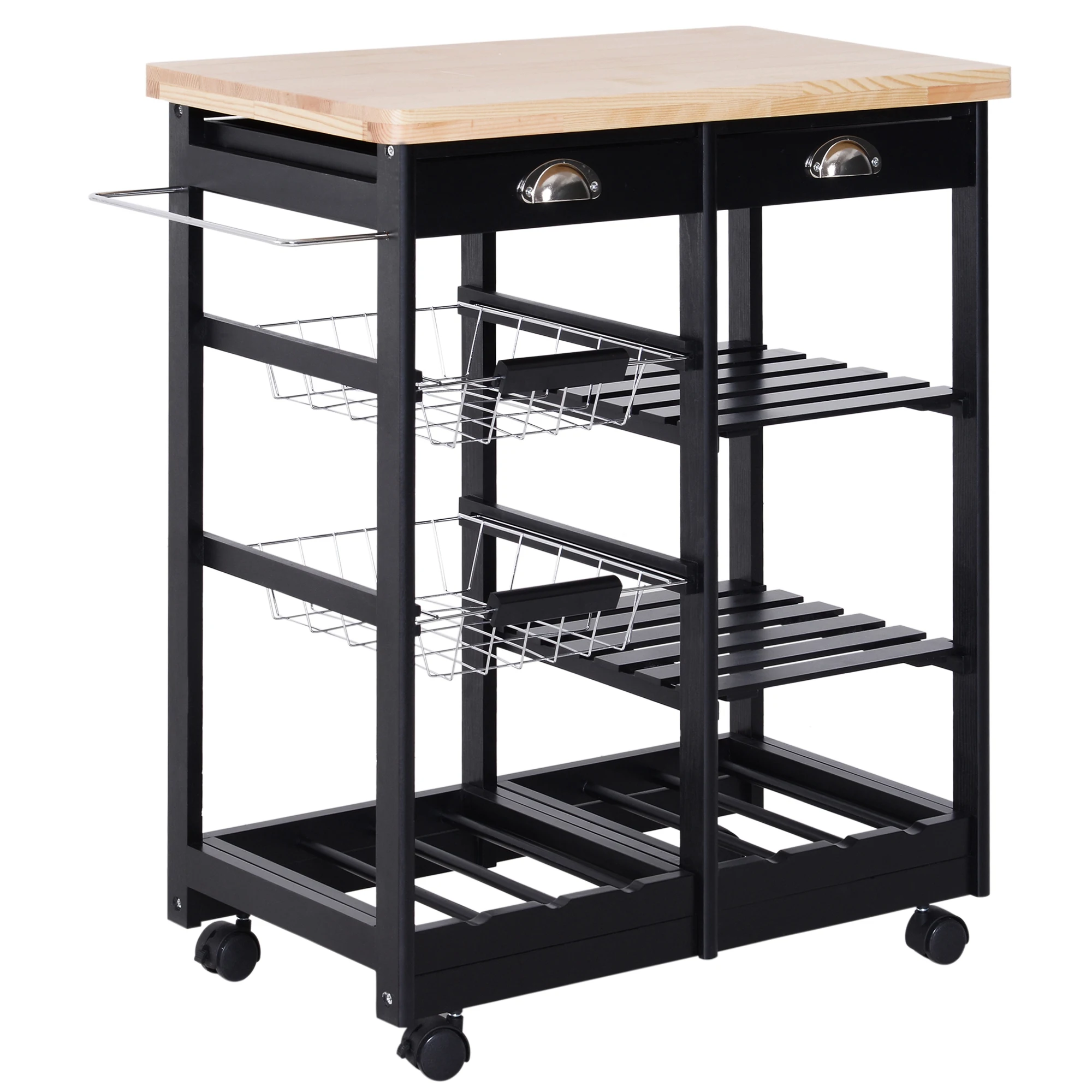 HOMCOM Carro de Cocina Carrito Auxiliar Multiusos Estantería con Ruedas Madera