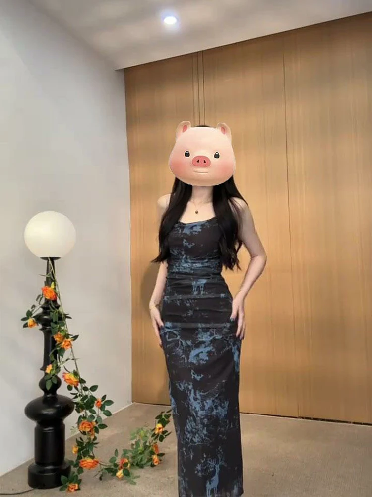 Robes sans manches pour femmes, bleu, tricoté, col roulé, rayures verticales, coupe ample, littéraire minimaliste, Grunge, Harajuku, automne