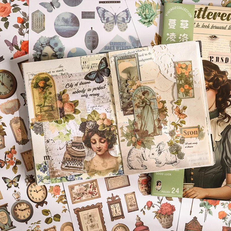 24 Sheets/pack Sticker Book For Scrapbooking People Stickers Journaling Stickers Scrapbook Sticker Sticker Books For Arts Crafts