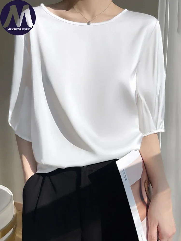 

Women T-shirts 2024 Summer New Korean Fashion Oversize O Neck Half Sleeve Office Tops Casual Loose Versatile Women's T-Shirts