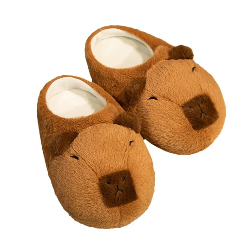 Cute Cartoon Capybara Cotton Slippers Half Wrap Heel Home Soft Non-slip Warm Breathable Indoor Plush Shoes Couple Slippers