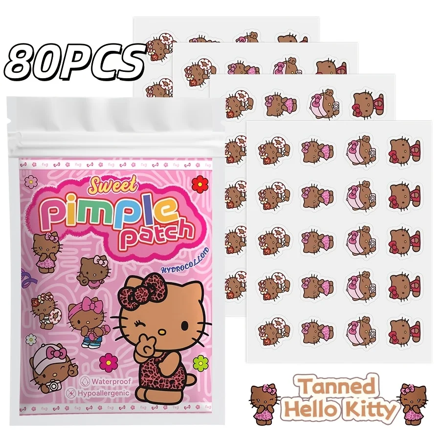 80PCS Tanned Hello kitty Cartoon hydrocolloid acne patch - facial decorative sticker - covers blemishes and acne scars.