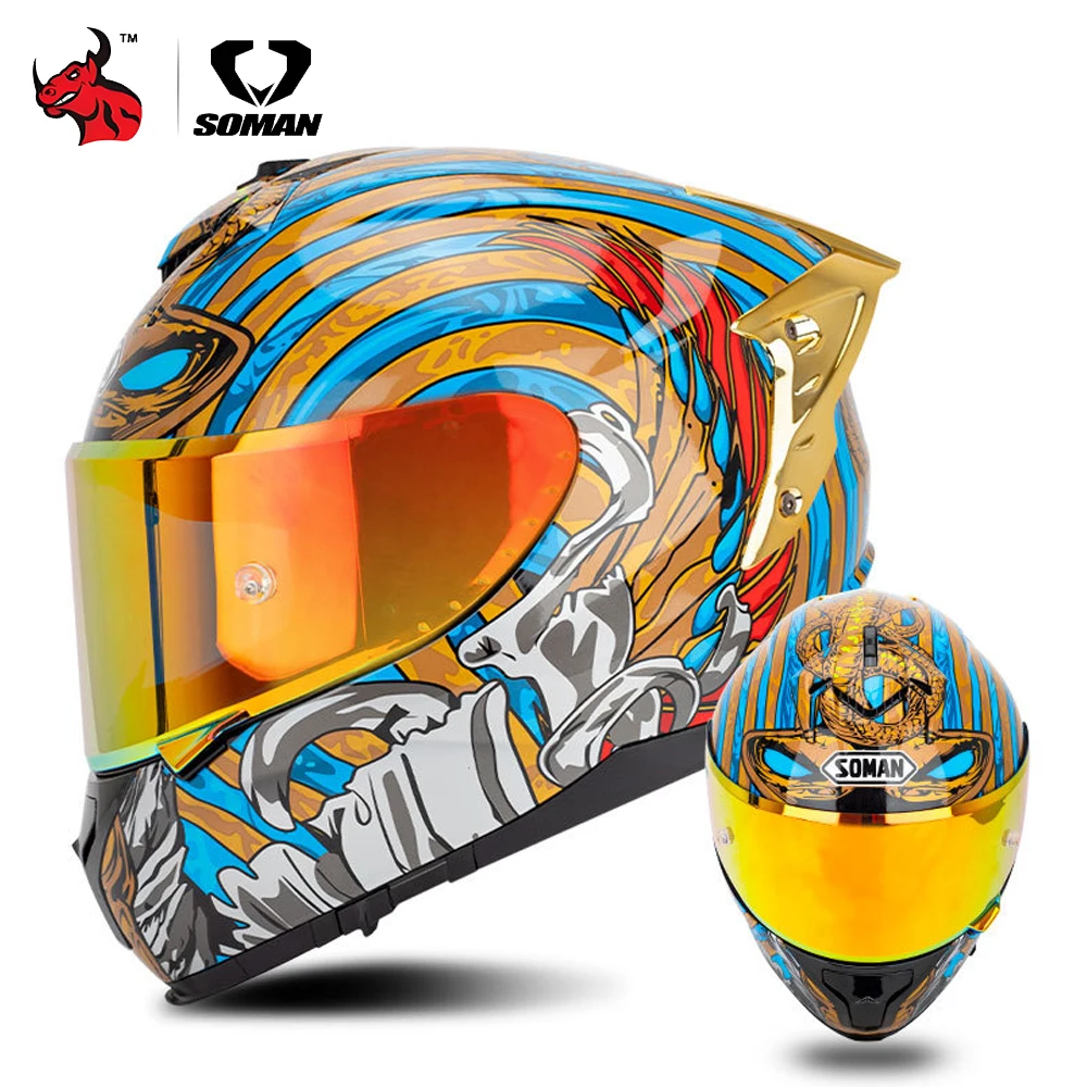 

Motorcycle Helmet Double Lens Riding Fiberglass Full Helmet Space Battleship Style Locomotive Helmet