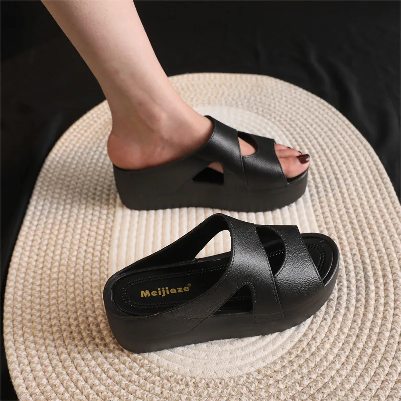 Sandalias de plataforma resistentes al agua para mujer, zapatos de cuña de verano, suela gruesa, Punta abierta