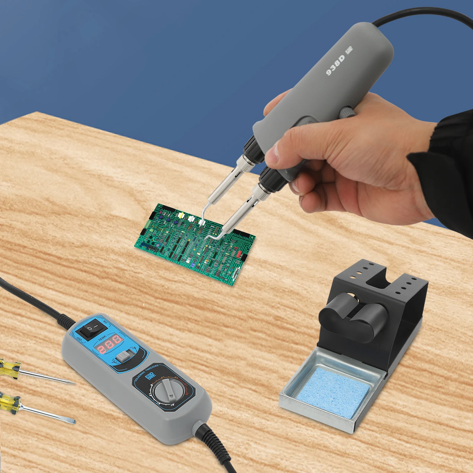 Soldering Iron Tool Kit, Portable LED Digital Display Soldering Iron Kit, Tweezers Soldering Iron Station 110-127V