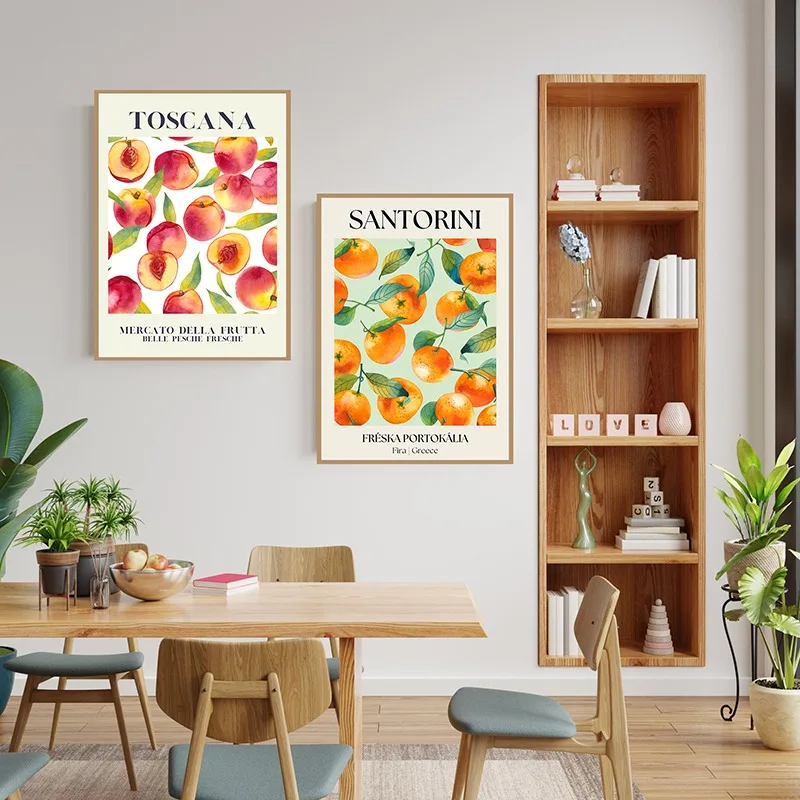 الإيطالية سانتوريني الفاكهة الرسم على لوحات القماش الجدارية البرتقال سورينتو الليمون الشمال المشارك طباعة المطبخ غرفة الطعام ديكور المنزل