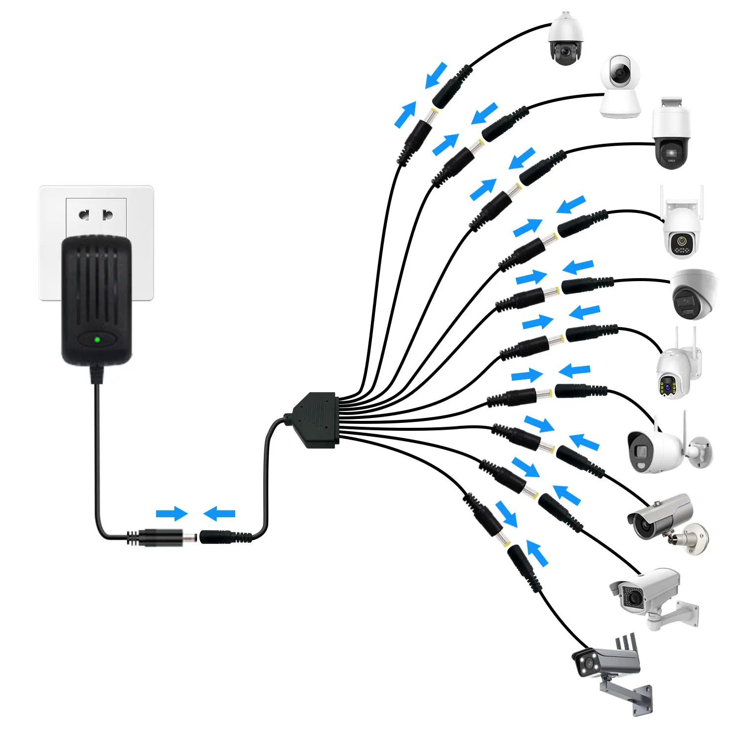 DC5.5×2.5mm Power Splitter Cable 1 Tow 2/3/4/5/8/10 Power Splitter for 19V 24V Surveillance Camera/Router Equipment DC Cable