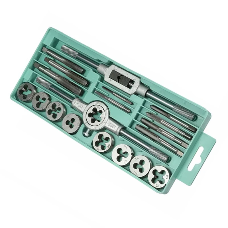 ABKP-20Pcs Hand Tools Plating Tap Dies Set Thread Plugs Taps Screw 1/16 Inch--1/2 Inch M3-M12