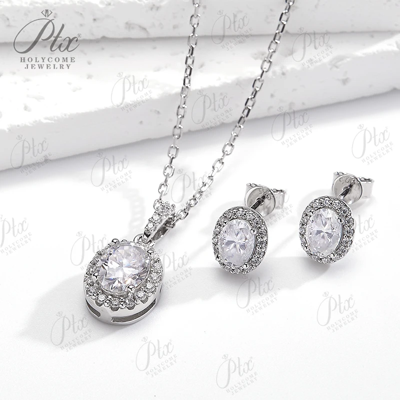 

D Color Moissanite Oval Cut Earring Necklace Jewelry Sets 100% 925 Sterling Silver Plated 18K For Women Fine Anniversary Gift