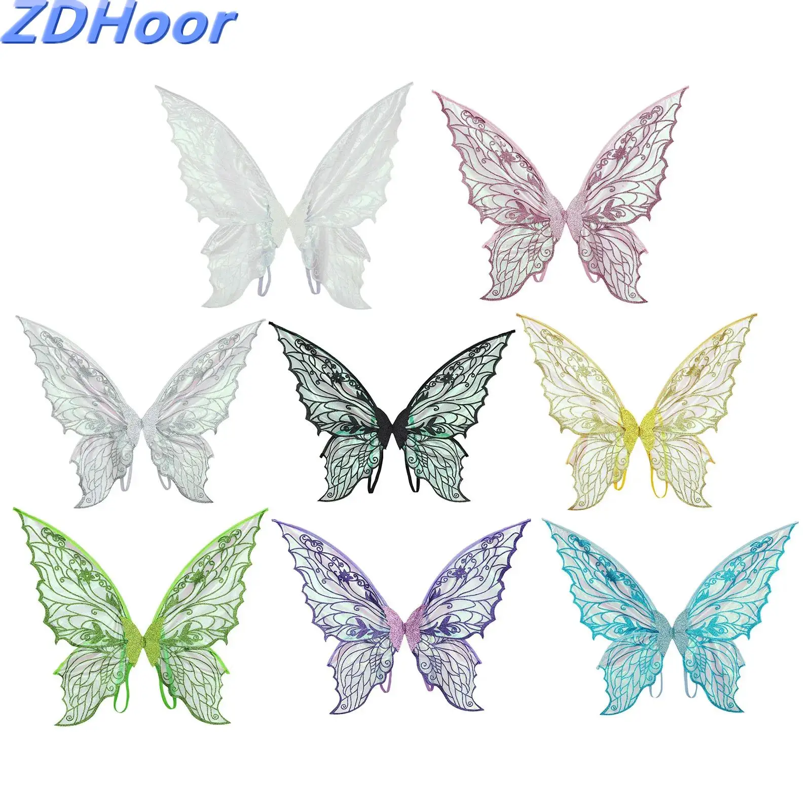 Ailes d'Ange Transparentes et Brillantes avec Sangles artificiel astiques pour Halloween, Dégradé de Papillon, pour Enfant et Adulte