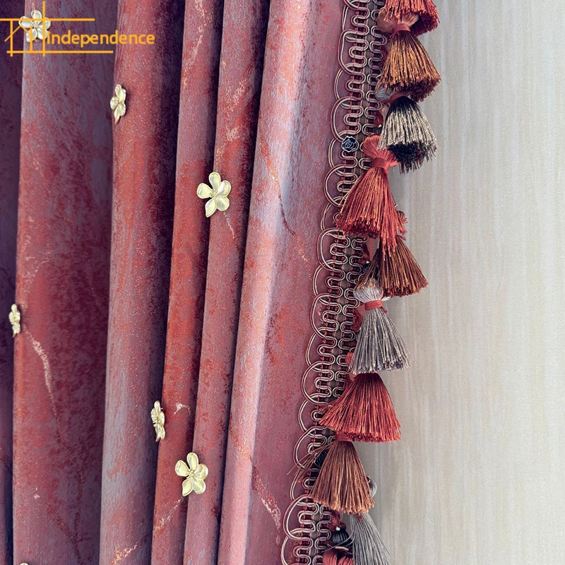 High Grade Gold Thread Jacquard Orange Curtains for Living Room Bedroom French Window Balcony Blind Customized Finished Villa