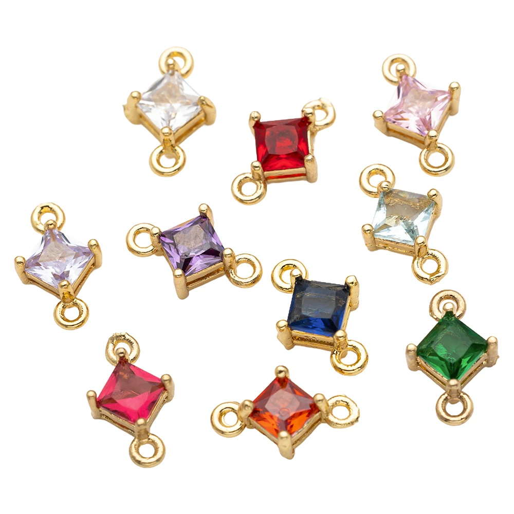 5/10Pcs 7x11mm Gold Color 2 Holes Zircon Square Connectors Charms Pendants For DIY Necklace Earrings Accessories Jewelry Making