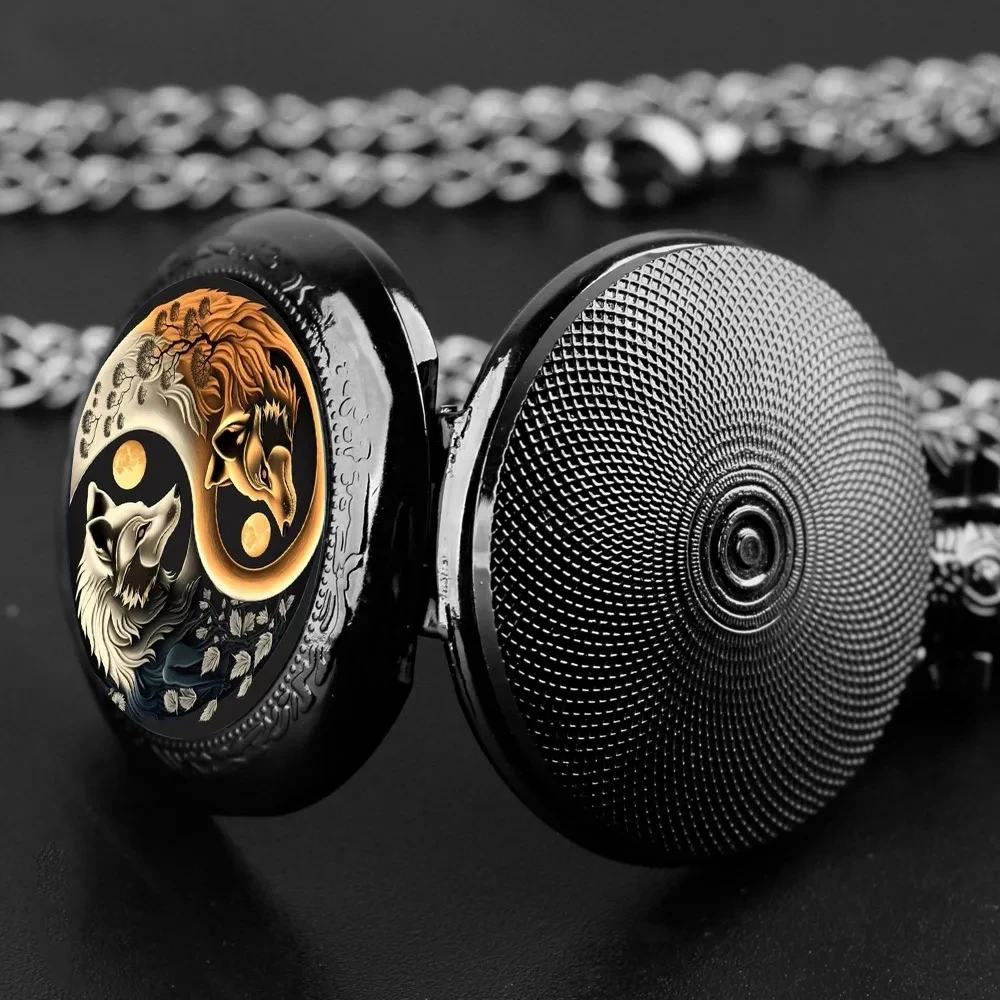 Creative YinYang Wolf Animal Pattern Design Mini Pocket Watch with Necklace Pendant World-Time Feature, Gift For Women Men Kids #5