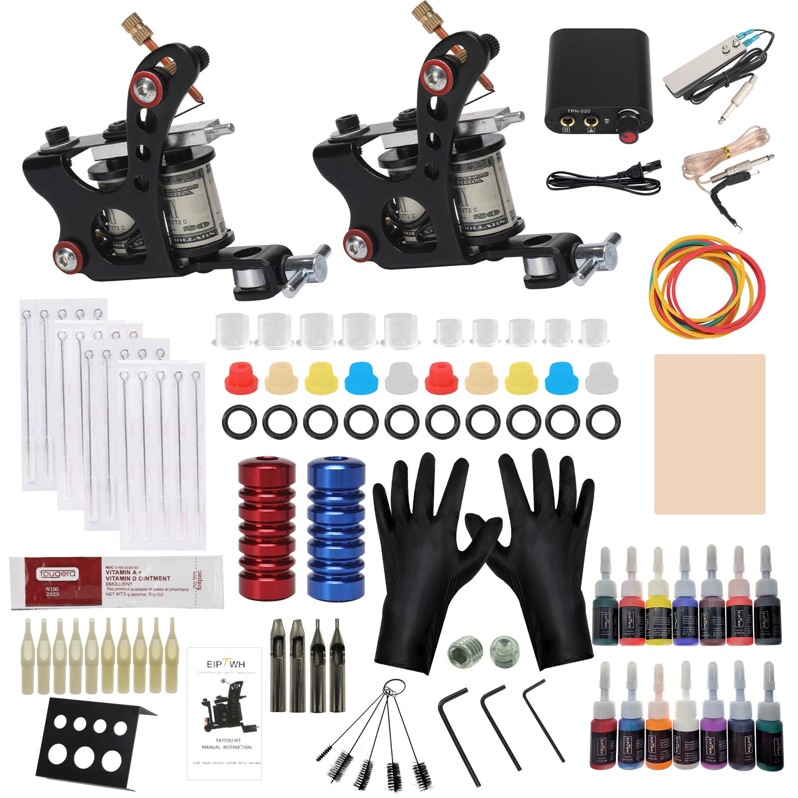 

14 Color Pigment Double Tattoo Machines Set, Complete Accessories, Suitable for Beginners and Professional Artists to Use