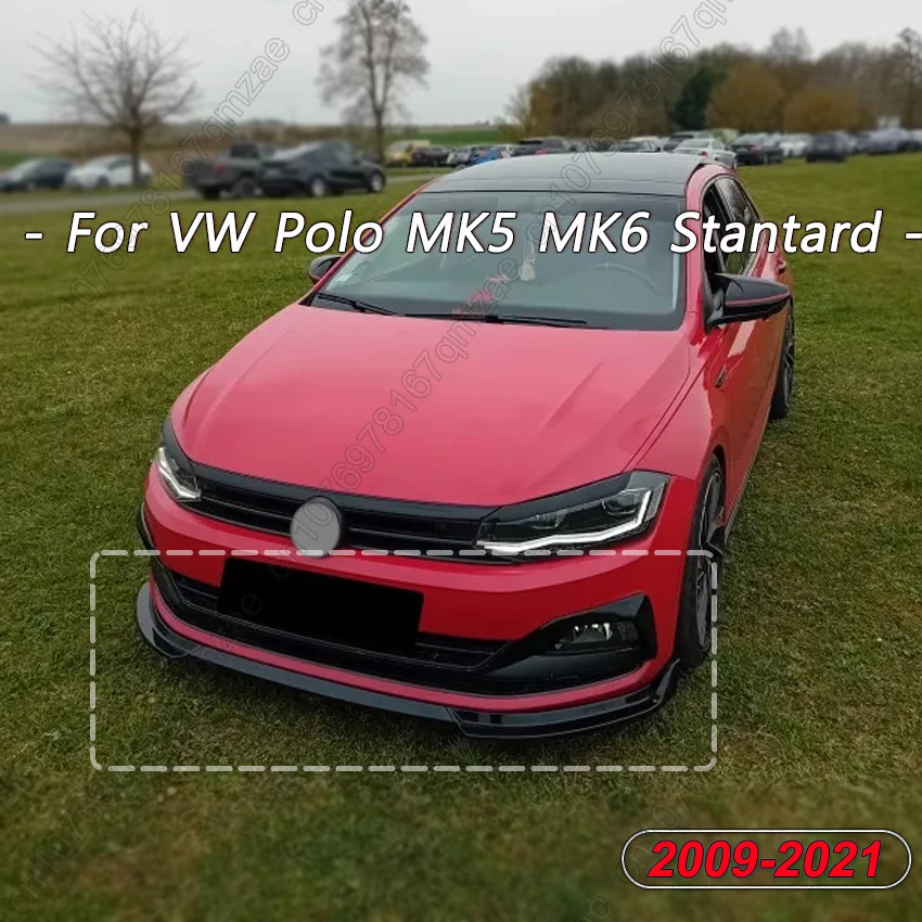 

Глянцевый черный автомобильный передний бампер, сплиттер для VW Polo MK5 MK6 TGI TSI MPI TSI Stantard 2009-2021, УФ-пальто, спойлер, диффузор, тюнинг