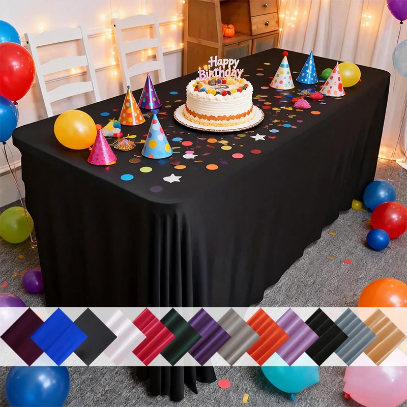 

4/6/8 FT Stretch Table Cloth Polyester Rectangle Washable Table Cloth Solid Color for Birthday Wedding Events Party Decoration