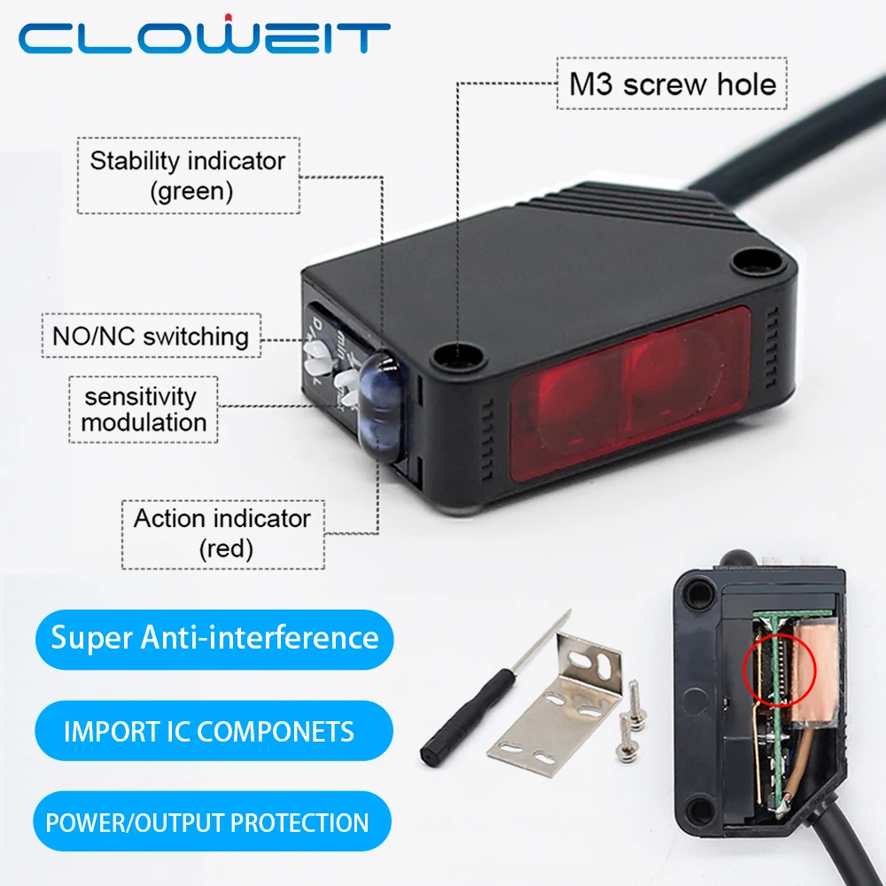 Cloweit 10cm 80cm 2m 5m Detection Diffuse Reflect Through Beam Photoelectric Proximity Sensor Switch E3Z D61 D81 D62 D82 T61 T81